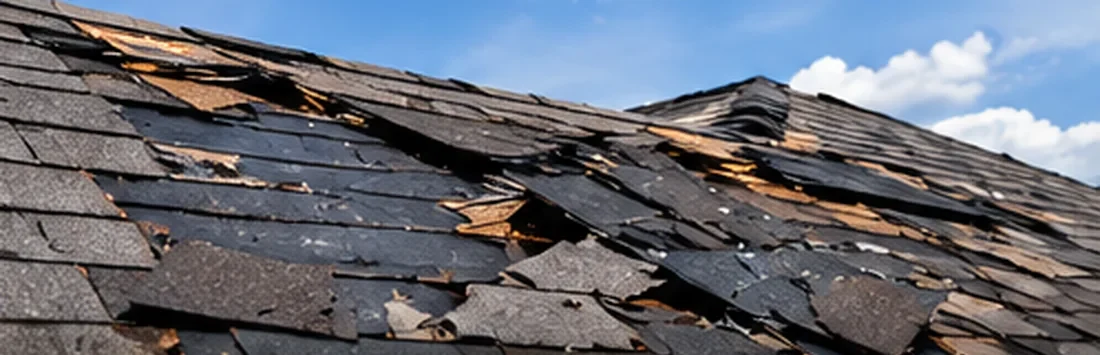 Wind damaged roof shingles