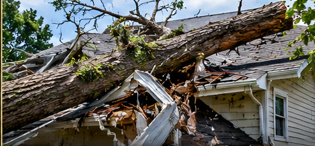 Tree and wind damage to a residential roof
